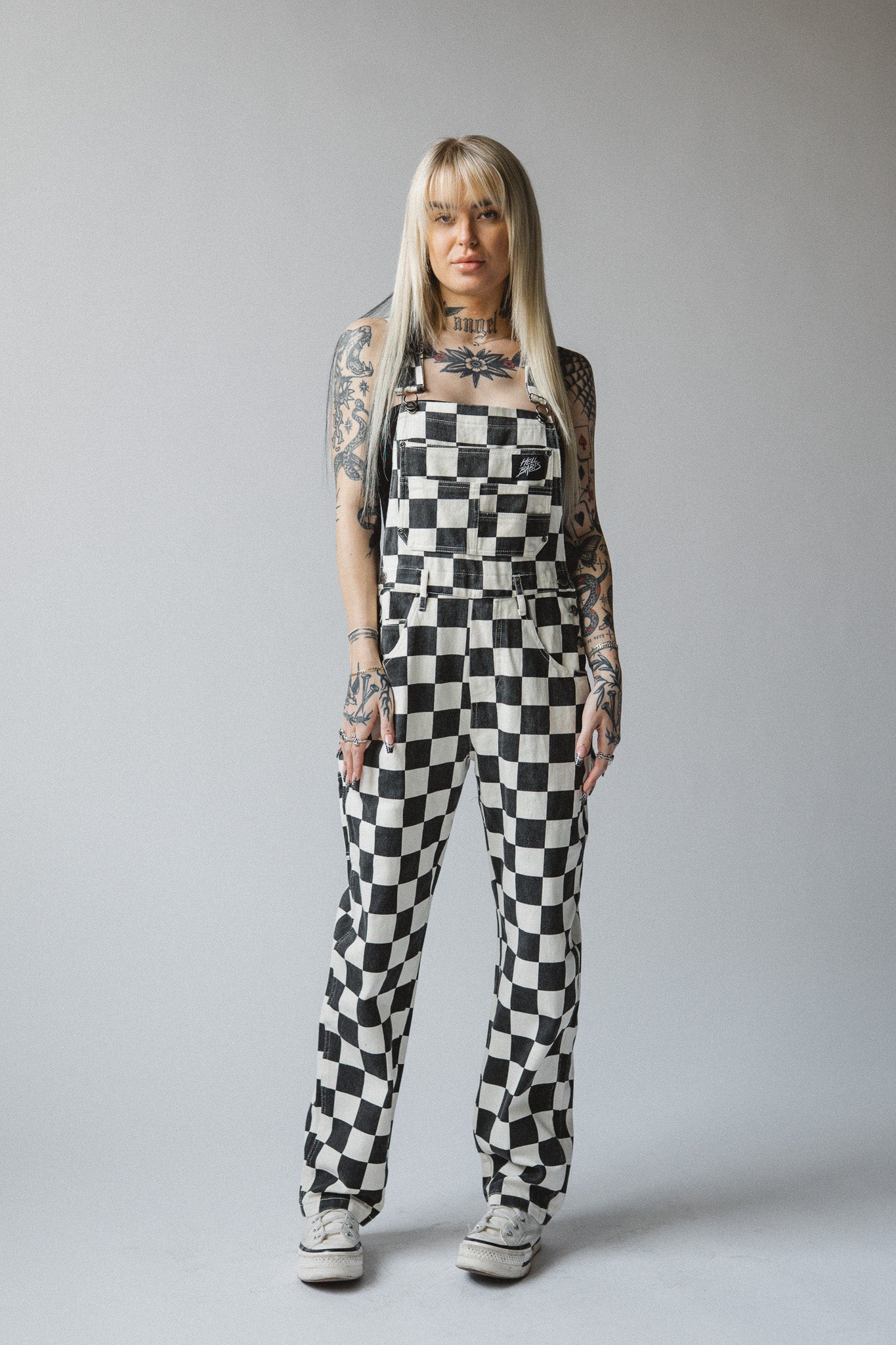 Hell Babes Born Bad Washed Overalls - Checkered